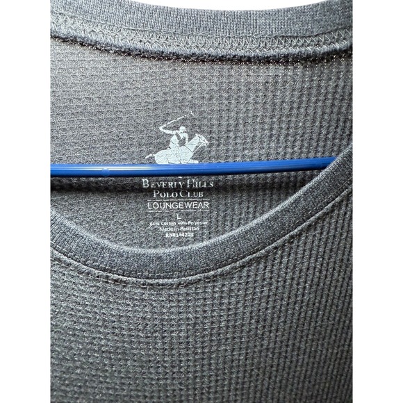 Beverly Hills Polo‎ Club Mens Large Gray Long Sleeve Waffle Knit Shirt - Picture 4 of 5